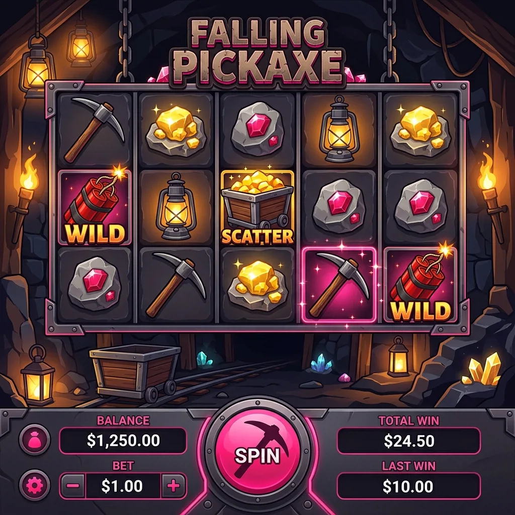 Слот Falling Pickaxe с каскадными барабанами и символом кирки