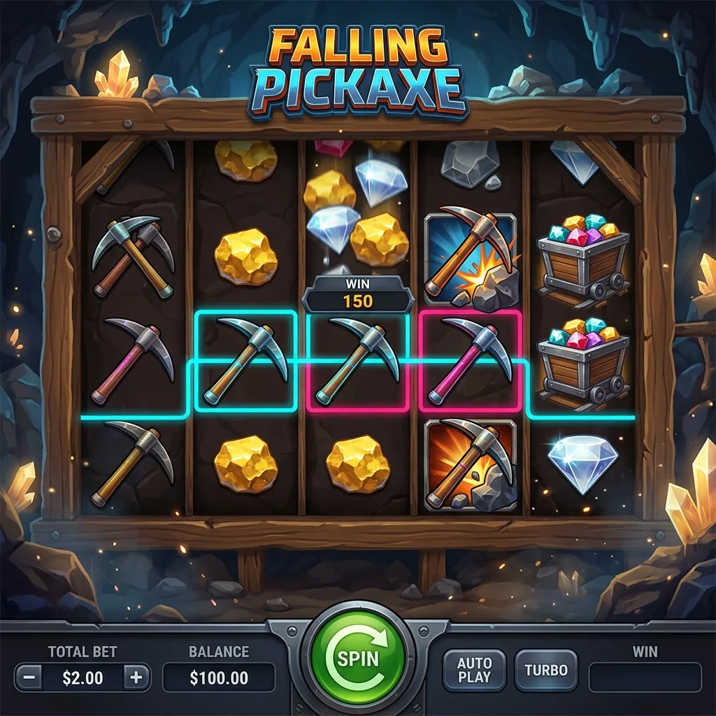 Слот Falling Pickaxe с каскадными барабанами и символом кирки