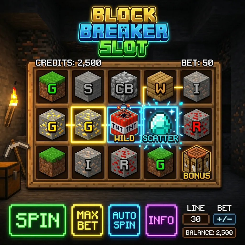 Слот Block Breaker в стиле майнкрафт